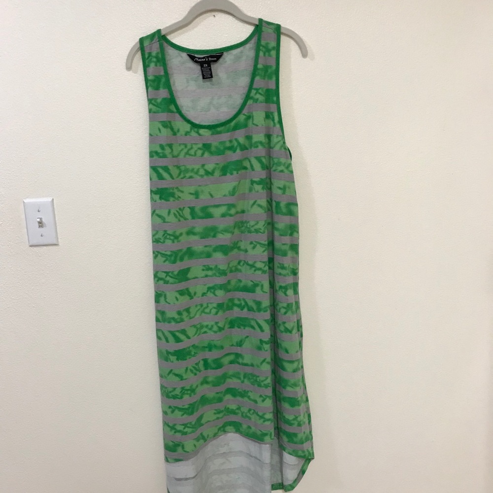 2X T-shirt maxi sleeveless dress green w/ gray